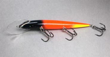 Karikko Wobbler, Länge: 13 cm, Farbe: Black-Head-Orange 042, schwimmend, von Suomen Uistin The Finnish Lure Company (Jarmo Rapala)